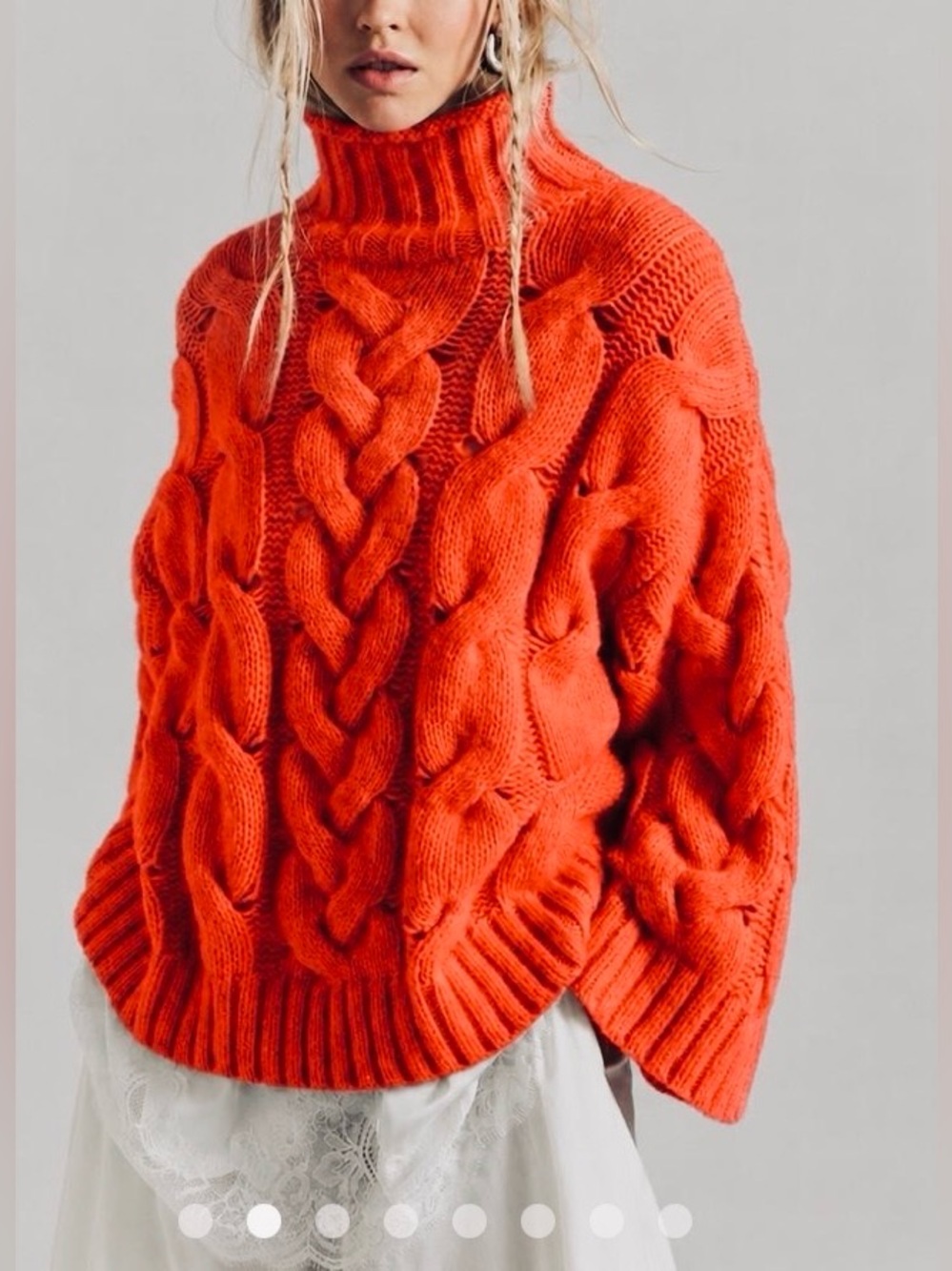 Free People Cable Knit Pullover Sweater Clementine Orange. Chunky, Oversized M